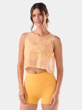 Tavi Peach Patterned High-Neck Crop Yoga Tank Top